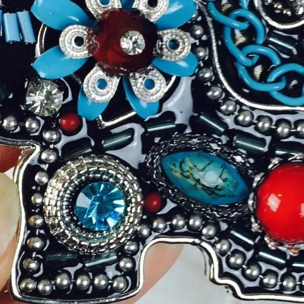 NEW Silver Tone Elephant Long Pendant Necklace and Earrings Set Boho Colorful